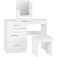 Nevada 4 drawer dressing table set in white